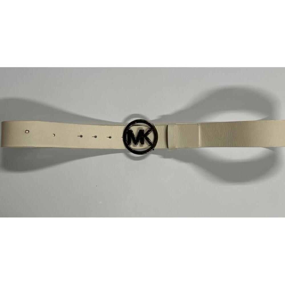 Michael Kors White Synthetic Silver MK Logo Buckle Belt Medium